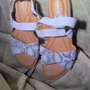 Born White/Light Grey Snake-Print Strappy Sandals with Elastic Ankle Band